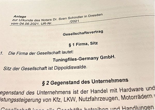 Tuningfiles Gründung der Tuningfiles-Germany GmbH